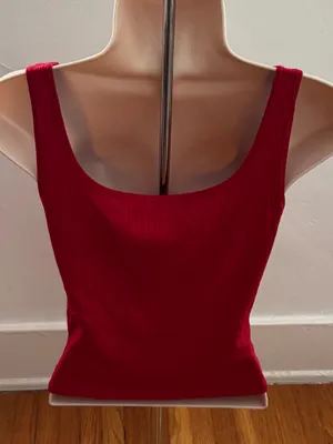 Reformation Carla red ribbed Sleeveless Square-Neck Tank Top, size S Made in USA thumbnail 8