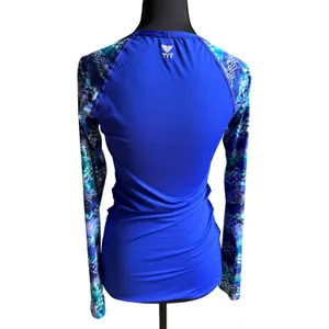 TYR Long Sleeve Rash Guard Swim Top Blue Geometric Print | UPF Sun | Est. Small thumbnail 3