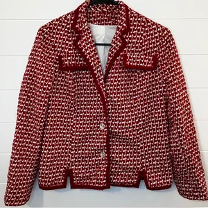Women’s Red Patterned Women's Blazer Vintage Retro M-L Button Accents Handmade thumbnail 1