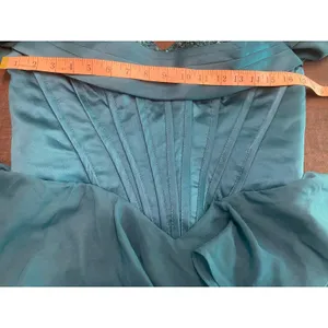 Teal Sequin Corset Mini Dress Off Shoulder Ruffle Tiered Lace Up Prom Formal S/M thumbnail 6