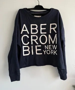 Abercrombie & Fitch Navy Blue Cropped Graphic Logo Sweatshirt Womens Small thumbnail 1