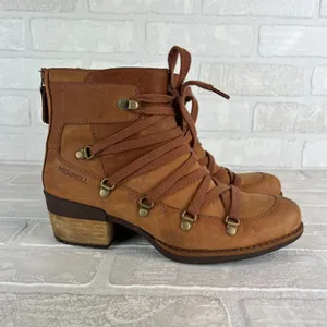 Merrell‎ Boots Womens 8 Brown Leather Strappy Lace Up Back Zip Outdoor Shiloh II thumbnail 2