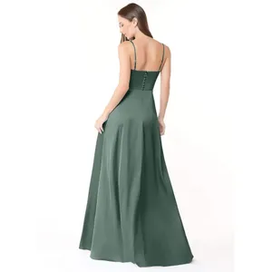 ✨Azazie Halsey Stretch Sea Moss A-Line Side Slit Stretch Satin Sz A8 Dress✨ thumbnail 5