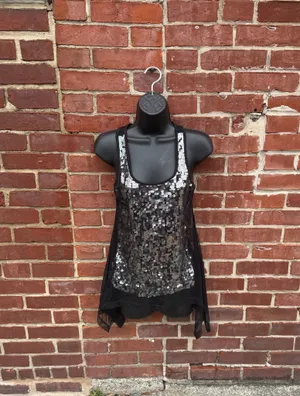 Frederick’s of Hollywood Black Sequin Racerback Tank Top thumbnail 2