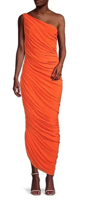 Norma Kamali Diana Ruched One-Shoulder Gown XXS Blood Orange Cocktail Party Chic thumbnail 1