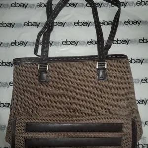 The Sak Brown Crochet Tote Shoulder Bag Faux Leather Trim & Double Straps thumbnail 2