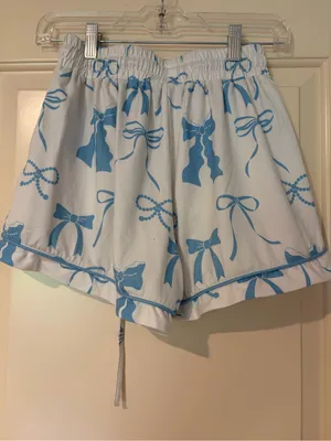 White and Blue Shorts Pajama Set with Bows Size XS thumbnail 7