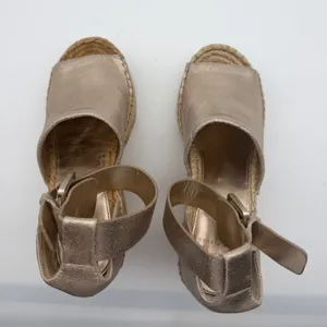 Marc Fisher LTD Madalyn Metallic Gold Leather Espadrille Wedge Sandals 6M thumbnail 6