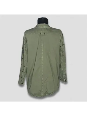 Zara green jacket cargo parka edgy studs relaxed snap boho rocker grunge punk 12 thumbnail 3