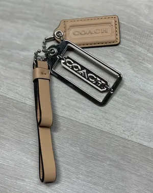 Luxury Tan and Silver Leather Keychain Handbag Chains Accessories thumbnail 1