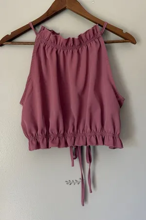 Shein Women’s Mauve Drawstring Halter Crop Top thumbnail 1