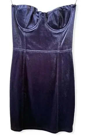 H& M Purple Midnight Velvet Strapless Bodycon Night Out Dress Sz 6 thumbnail 1