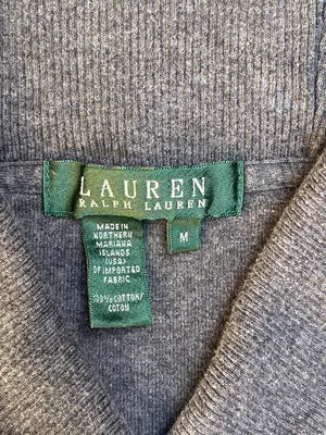 Lauren Ralph Lauren Shawl Collar 100% Cotton Sweater Heathered Gray Preppy M thumbnail 4