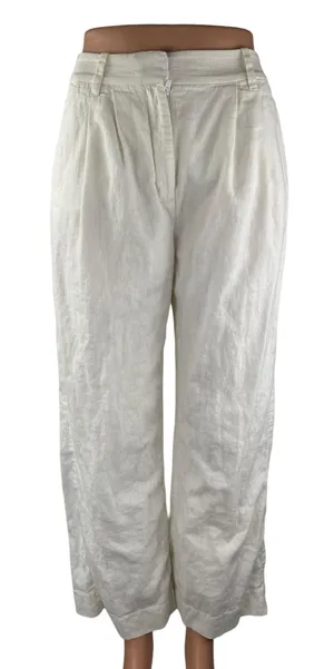 Abercrombie & Fitch White Linen Pleated Palazzo Wide Leg Trousers Dress Pants XS thumbnail 1