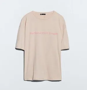 Zara Beige Cream Tan Pink Portland 97230 Oregon Slogan Logo Graphic Tee Shirt Top thumbnail 1
