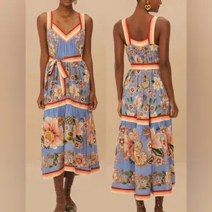 NEW FARM Rio Blue Superbloom Tapestry Belted Maxi Dress sz S thumbnail 2