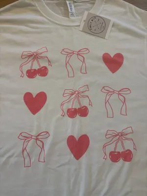 Jerzees White Tshirt with Red Bows and Cherries thumbnail 2