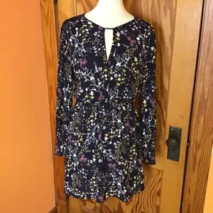 Lush Floral Long Sleeve Mini Dress Dark Academia Cottagecore Keyhole Medium thumbnail 7