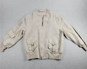 Richard Malcolm Womens Bomber Jacket Size S Cream Linen Zip Up Utility Cargo thumbnail 1