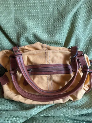 BORN Women’s Canvas Tote Bag with Brown genuine Leather Trim - Mustard thumbnail 2