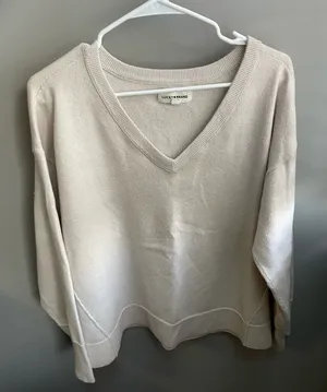 Lucky Brand Women's V-Neck Light Cream Sweater Size L thumbnail 1