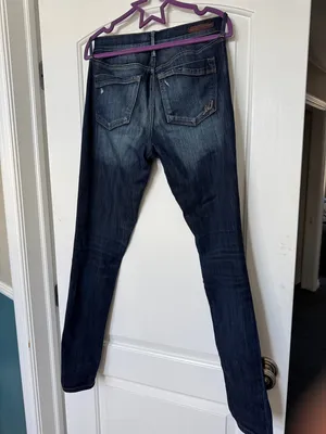 Express Dark Blue Distressed Skinny Jeans Size 6 LONG thumbnail 7