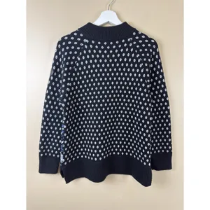 T by Talbots Fair Isle Thermolite Snap Mockneck Sweater Black/Blue Womens M NWOT thumbnail 2