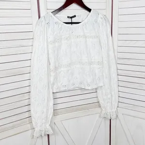 Zara Eyelet Balloon Sleeve Crop Top Shirt White Medium Cottagecore‎ Boho Country thumbnail 8