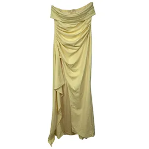 NWT Babyboo Zafira Lemon Yellow Ruched High Slit Draped Maxi Dress Womens Size L thumbnail 7