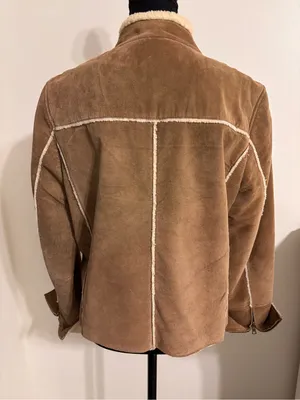 Co & Eddy women’s tan camel suede faux shearling lined jacket size 10 zip front thumbnail 4