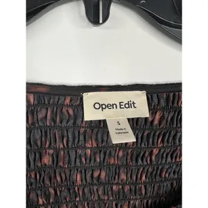 Open Edit Black Brown Ruche Smocked Long Sleeve Scoop Neck Crop Top Sz S thumbnail 7