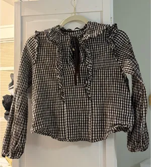 Zara Brown Gingham Ruffle Blouse thumbnail 1