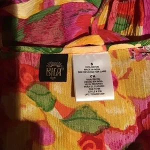 BILA Boho Patchwork Floral Midi Dress Pink Red Rayon Size Small thumbnail 3