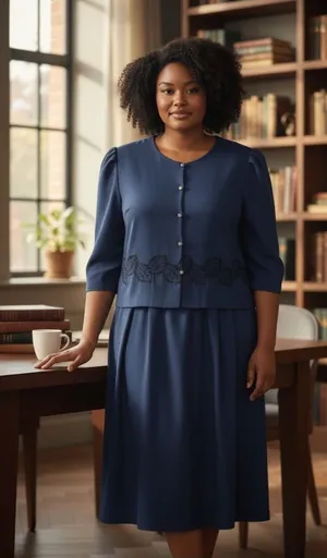 Chic Blue Midi Dress with Floral Accents thumbnail 1