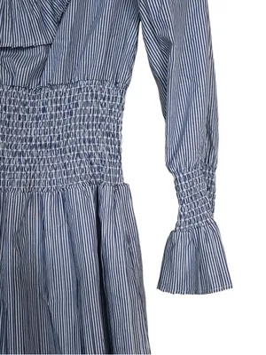 English Factory Women's M Striped Long Sleeve Smocked Waist Lined Mini Dress thumbnail 7
