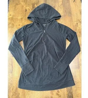 EUC Womens A:GLOW maternity 1/4 quarter zip hooded stretch pullover black size M thumbnail 1