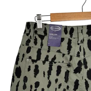 NWT Scoop Seamed Denim Barrel Jeans Wide Leg High Rise Leopard Print Olive SZ 6 thumbnail 6