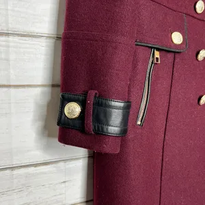 GUESS Walder Large Burgundy Wool Blend Peacoat Trench Coat Gold Buttons thumbnail 9
