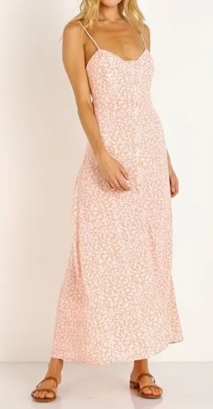 Flynn Skye Pink Floral Maxi Dress Tie Front‎ Button Down Wedding Guest Size L thumbnail 1