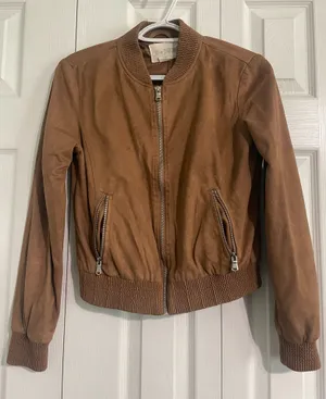 Sky And Sparrow Brown Faux Suede Bomber Jacket thumbnail 1