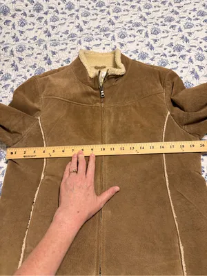 Co & Eddy women’s tan camel suede faux shearling lined jacket size 10 zip front thumbnail 11