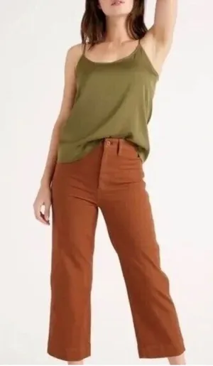 Quince Stretch Cotton Twill Wide Legs Jeans Womens 26 Rust Brown thumbnail 1