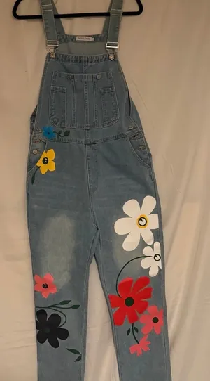 Misslook Women’s Light Blue Denim Floral Overalls thumbnail 1