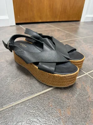 Garnet Hill Audrey Platform Espadrilles Crossover Strap Sandals Black 40 US 10 thumbnail 14