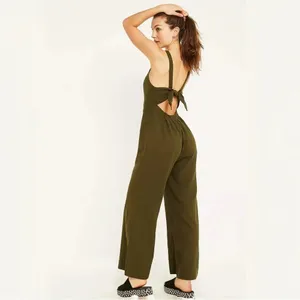 Urban Outfitters Ashley Linen Blend Wide Leg Jumpsuit SM Olive Green NWT thumbnail 3