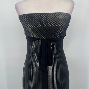 Vtg Y2K Rag Strapless Metallic Babydoll Midi Dress Sz M 90s Silver Bow Club USA thumbnail 3