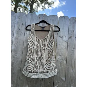 89th & Madison Lace Tank Metallic Thread Layer Crochet Sz Large Tank‎ Gold Fairy thumbnail 3