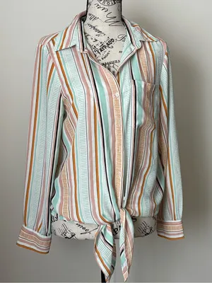 Rachel Zoe Striped Tie-Front Blouse in Mint, Peach & Cream thumbnail 1