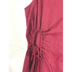 Magaschoni Womens Burgundy 100% Linen Side Cutout Drawstring Maxi Dress Size 6 thumbnail 7