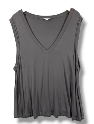 POL Tank Top Charcoal Grey V-Neck Pleated Shoulder Hem Size Large thumbnail 1